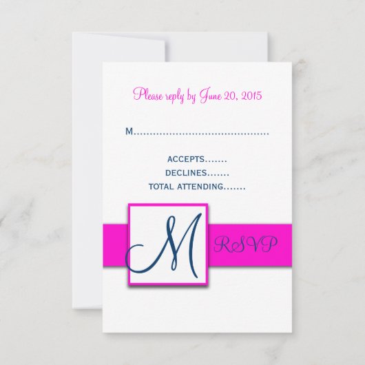 Fuchsia Navy Blue Damask Monogram RSVP Card (Rückseite)