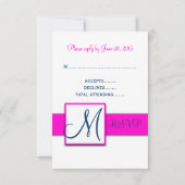Fuchsia Navy Blue Damask Monogram RSVP Card Karte (Rückseite)