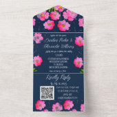 Fuchsia Navy Blue Modern Bold fein elegant floral All In One Einladung (Innen Boden)