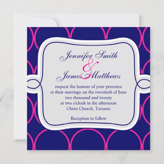 Fuchsia Navy Blue Modern Wedding Einladung #2 (Rückseite)