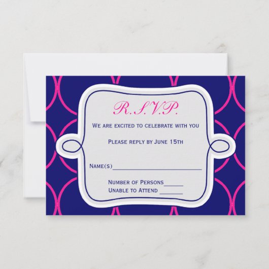 Fuchsia Navy Blue Modern Wedding RSVP #2 (Rückseite)