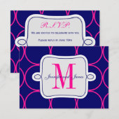 Fuchsia Navy Blue Modern Wedding RSVP #2 Karte (Vorne/Hinten)