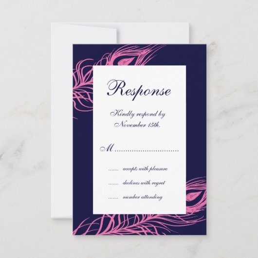 Fuchsia & Navy Feathers UAWG RSVP Karte (Vorderseite)