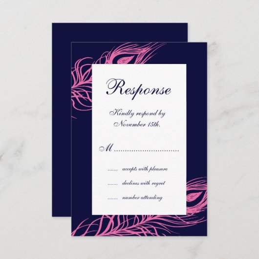 Fuchsia & Navy Feathers UAWG RSVP Karte (Vorne/Hinten)