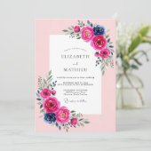 Fuchsia Navy Luminous Spring Wedding Einladung (Stehend Vorderseite)
