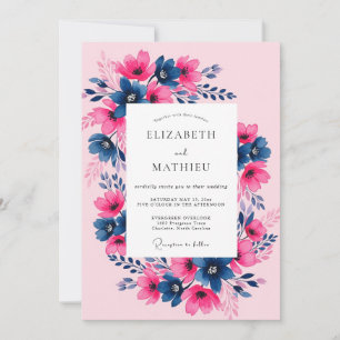 Fuchsia Navy Malerische Frühlingshochzeit Einladung