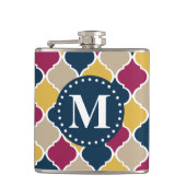 Fuchsia Navy marokkanisches Gittermonogramm Flachmann (Vorderseite)