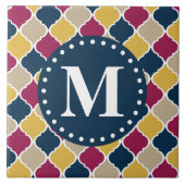 Fuchsia Navy marokkanisches Gittermonogramm Fliese (Vorderseite)