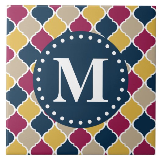 Fuchsia Navy marokkanisches Gittermonogramm Fliese (Vorderseite)