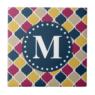 Fuchsia Navy marokkanisches Gittermonogramm Fliese