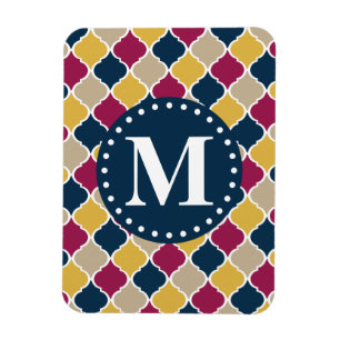 Fuchsia Navy marokkanisches Gittermonogramm Magnet