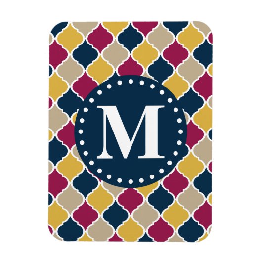 Fuchsia Navy marokkanisches Gittermonogramm Magnet (Vertikal)
