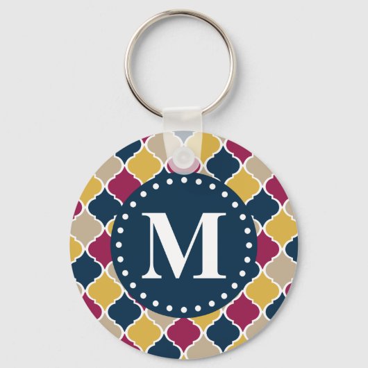 Fuchsia Navy marokkanisches Gittermonogramm Schlüsselanhänger (Vorderseite)