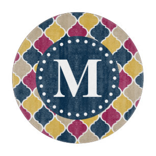 Fuchsia Navy marokkanisches Gittermonogramm Schneidebrett