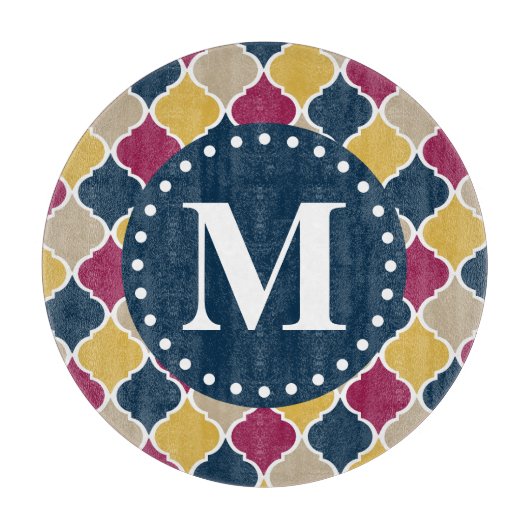 Fuchsia Navy marokkanisches Gittermonogramm Schneidebrett (Vorderseite)
