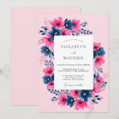 Fuchsia Navy Painterly Spring Wedding Einladung (Vorne/Hinten)