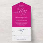 Fuchsia Navy White Delicate Calligraphy Wedding All In One Einladung (Innen Boden)