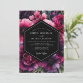 Fuchsia Nocturnal Bloom Wedding Einladung (Stehend Vorderseite)
