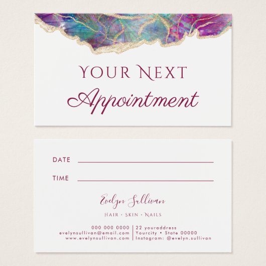 Fuchsia Opal Design Terminkarte (Vorne & Hinten)