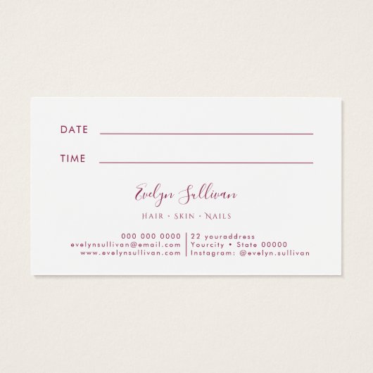 Fuchsia Opal Design Terminkarte (Rückseite)