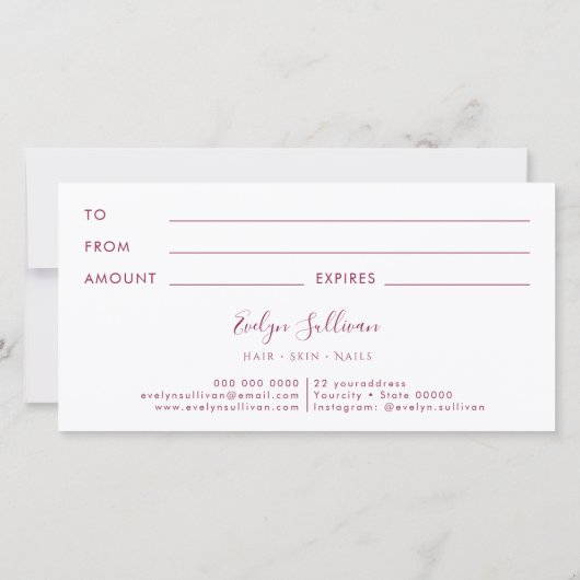 Fuchsia opal Geschenkgutschein (Rückseite)