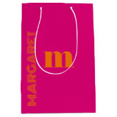 Fuchsia & orange custom initial name modern mittlere geschenktüte (Vorderseite)