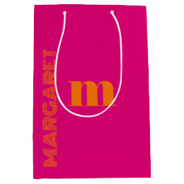 Fuchsia & orange custom initial name modern mittlere geschenktüte