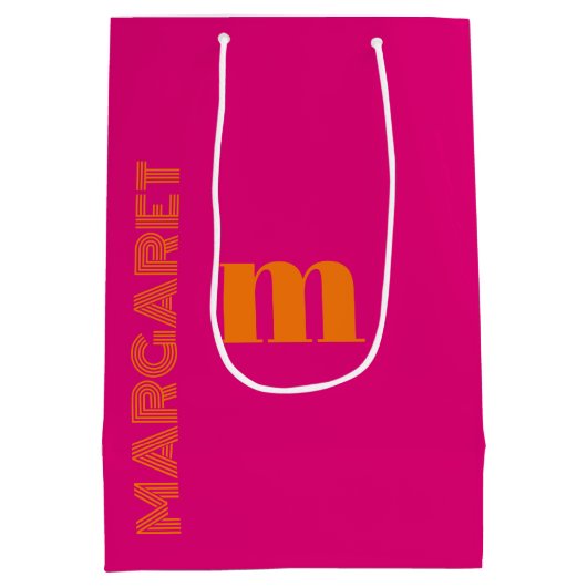 Fuchsia & orange custom initial name modern mittlere geschenktüte (Rückseite)