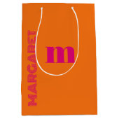 Fuchsia & orange custom initial name modern mittlere geschenktüte (Vorderseite)