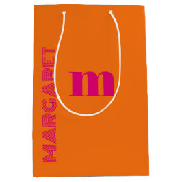 Fuchsia & orange custom initial name modern mittlere geschenktüte