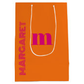 Fuchsia & orange custom initial name modern mittlere geschenktüte (Rückseite)