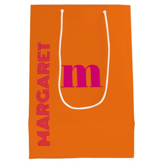 Fuchsia & orange custom initial name modern mittlere geschenktüte (Rückseite)