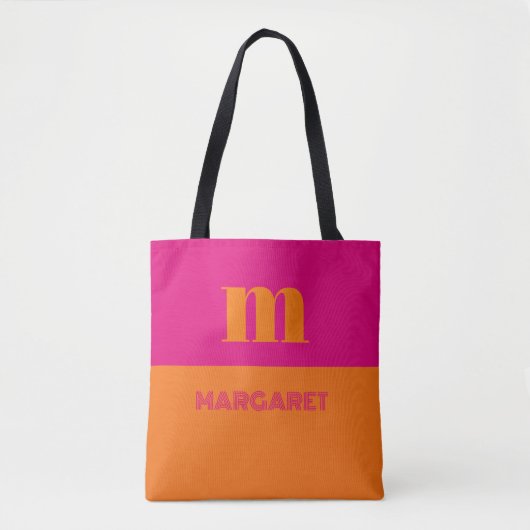Fuchsia & orange custom initial name modern tasche (Vorderseite)