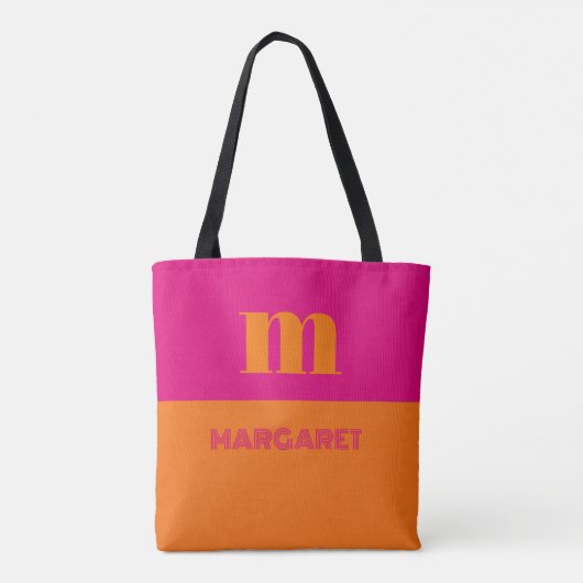 Fuchsia & orange custom initial name modern tasche (Rückseite)