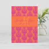 Fuchsia Orange Damask Save the Date Monogram (Stehend Vorderseite)