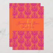 Fuchsia Orange Damask Save the Date Monogram (Vorne/Hinten)