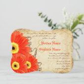 Fuchsia & Orange Gerber Daisy Wedding Einladung (Stehend Vorderseite)