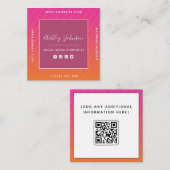 Fuchsia & Orange Ombre Social Media QR Code Modern Quadratische Visitenkarte (Vorne/Hinten)