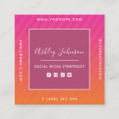 Fuchsia & Orange Ombre Social Media QR Code Modern Quadratische Visitenkarte (Vorderseite)