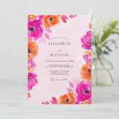 Fuchsia & Orange Painterly Bloom Wedding Einladung (Stehend Vorderseite)