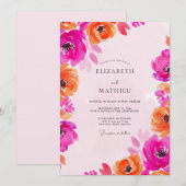 Fuchsia & Orange Painterly Bloom Wedding Einladung (Vorne/Hinten)