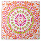 Fuchsia Orange und grünes, lebendiges Mandala Must Fliese (Vorderseite)