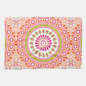 Fuchsia Orange und grünes, lebendiges Mandala Must Geschirrtuch (Horizontal)