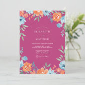Fuchsia Orange Wildblumen-Hochzeit Einladung (Stehend Vorderseite)