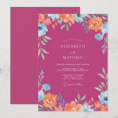 Fuchsia Orange Wildblumen-Hochzeit Einladung (Vorne/Hinten)