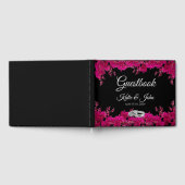 Fuchsia Orchians auf schwarz-schwarz-weißem Grund Gästebuch (Voll)