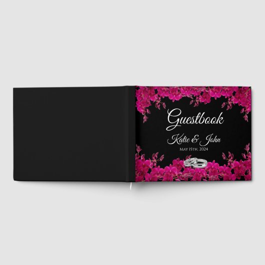 Fuchsia Orchians auf schwarz-schwarz-weißem Grund Gästebuch (Voll)