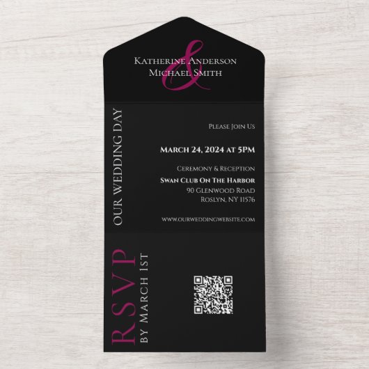 Fuchsia Orchid Wedding-QR-Code- All In One Einladung (Innen Boden)