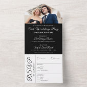 Fuchsia Orchideen auf Schwarz-Foto-Hochzeit - alle All In One Einladung (Innen Boden)