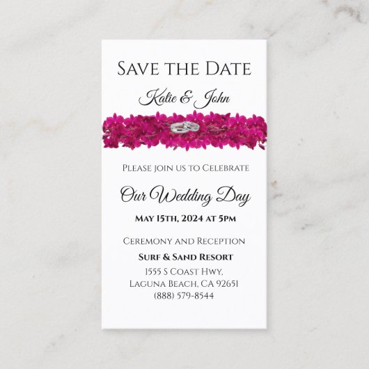 Fuchsia Orchideen auf weißem Save the Date - Magne Visitenkarte (Vorderseite)